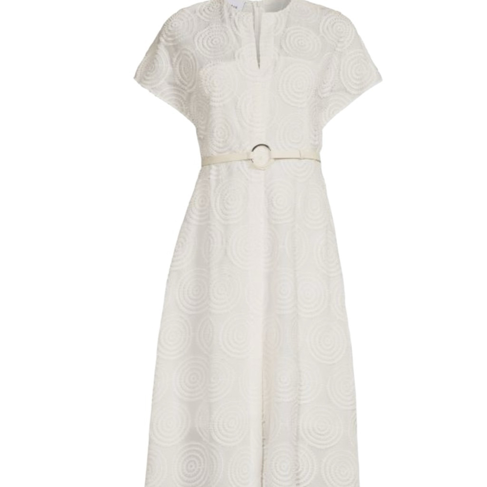 Akris Punto Cream Circle Loop Embroidery Dress Size 6 ** no belt - Picture 2 of 9